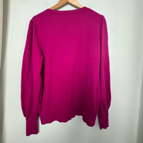 Boden Antonia Wool Blend Puff Sleeve Crewneck Sweater in Raspberry Size 16 - Picture 6 of 12